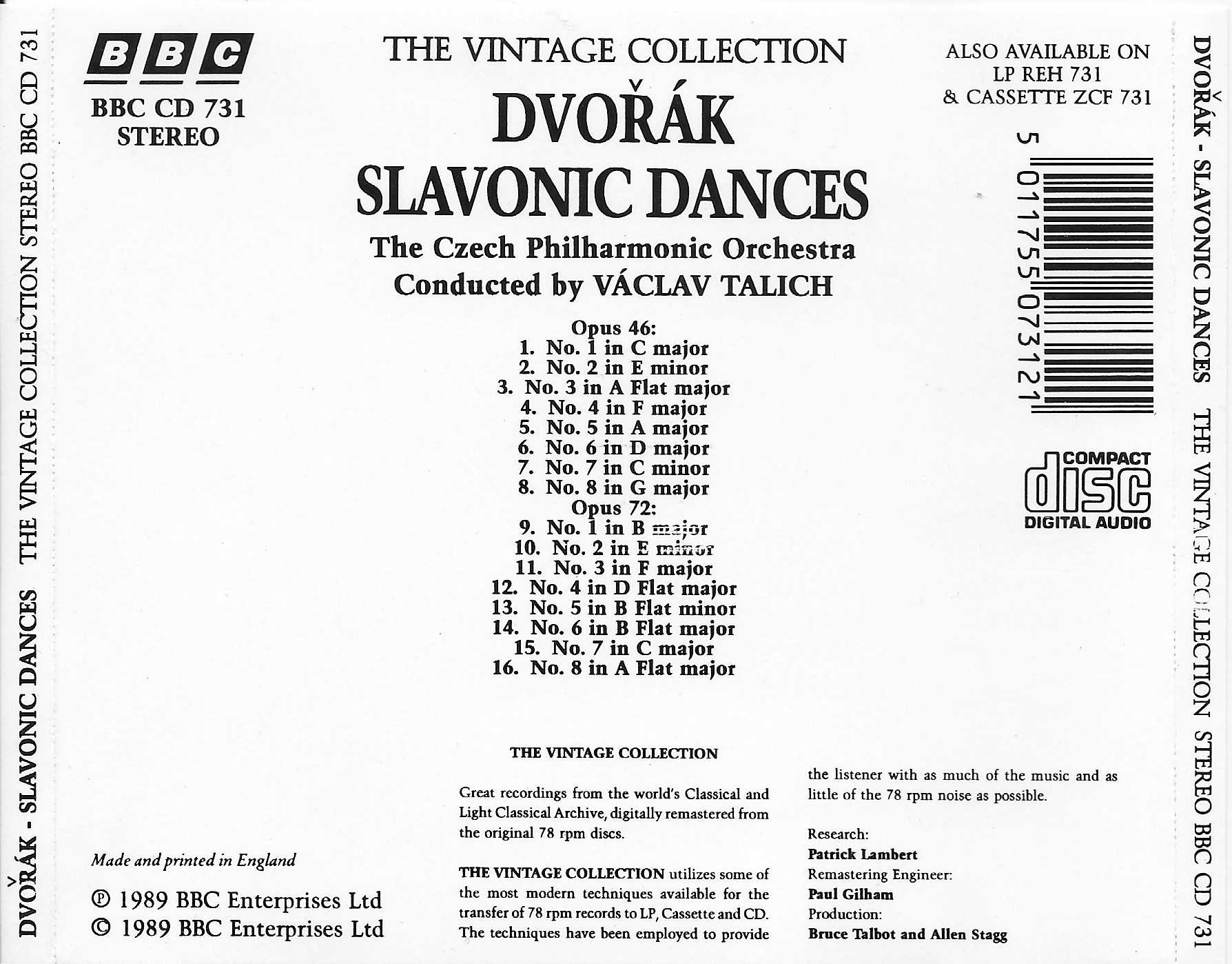 Picture of BBCCD731 The vintage collection - Dvorak Slavonic dances by artist Dvorak from the BBC records and Tapes library